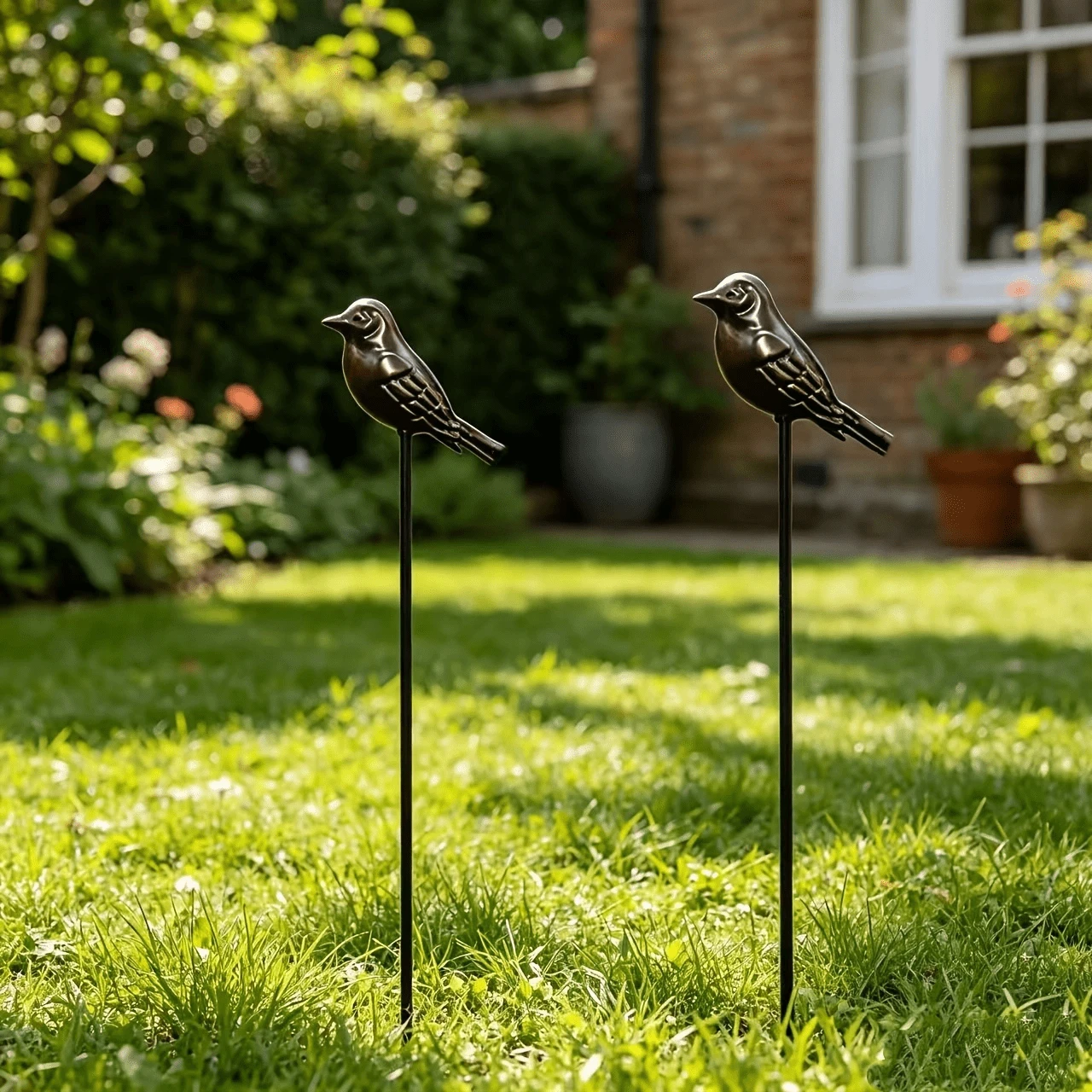 Garden Bird Stake Ground Insert Decoration - Rustic Style Outdoor Decor For Garden Lawn Flower Pot Floral Arrangement Atmosphere Enhancement, Suitable For Halloween, Thanksgiving, Christmas Gifts - 2 Birds - View 1