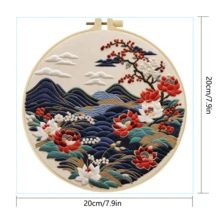1套刺繡套裝，尺寸15*15cm/5.9*5.9in-20*20cm/7.9*7.9in，主題：美麗風景，附刺繡圈，手工DIY刺繡套裝，適合成人與初學者，包含說明書、印花布料、刺繡圈、針與線，可用作家居裝飾，送給家人和朋友的禮物 - A - 查看 4