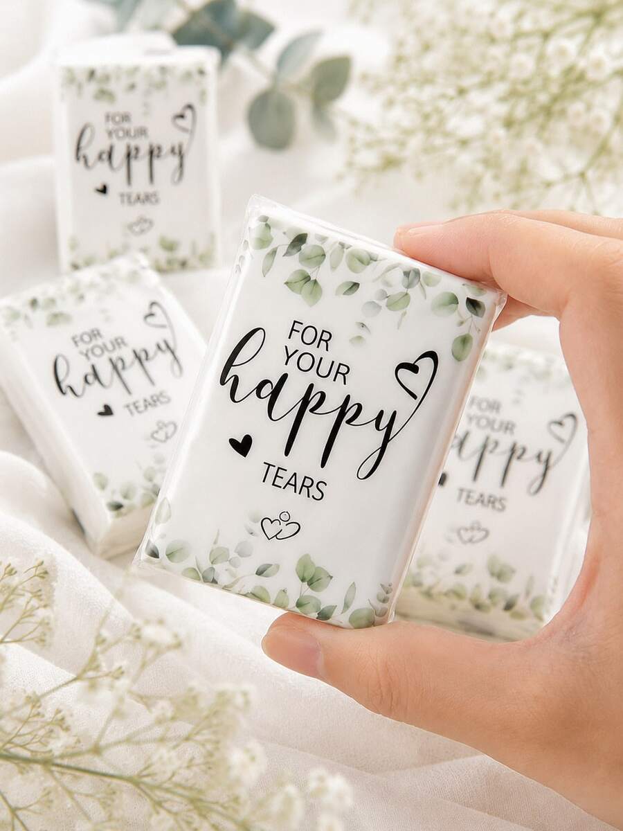Soft Facial Tissue Paper"Tears Of Happiness", Green Leaf Decorated, Suitable For Engagements, Wedding Parties, Wedding Decorations, Wedding Accessories, Wedding Favours, Bride & Groom Wedding Supplies,Graduation Decorations, Graduation Party Supplies - Multicolor - View 1