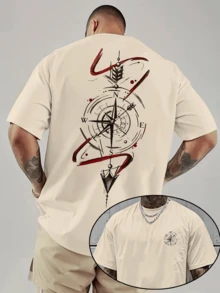 Camiseta De Hombre manga corta con cuello redondo y estampado de letras, adecuada para deportes casuales de verano. - Caqui - Ver 2