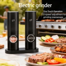 2pcs Electric Grinder Set (Includes Base + Brush), Separate Grinding For Pepper And Sea Salt, Battery Operated One-Touch Operation Portable, Ceramic Grinding Core More Durable, Suitable For Picnic, Kitchen, RV, Travel, Best Companion For Steak - 黑色 - 查看 4