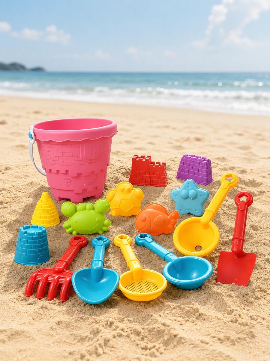 15pcs Outdoor Children's Beach Toy Set, Sandcastle Building Tool Kit, Suitable For Boys And Girls, Enjoy Summer Outdoor Fun, Accessory Colors Random - Multicolor - View 1