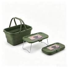 Cesta de picnic plegable, cesta de camping plegable de gran capacidad, incluye mesa y organizador para el coche, se puede usar con una cubitera, ideal para acampar, guardar cosas en el coche, organizar el hogar, etc. Color verde oscuro. - verde oscuro - Ver 8