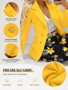 New Women's Fashion Printed Blazer And Trousers Set - Stretch Polyester-Spandex Blend Fabric - 黃色 - 查看 1