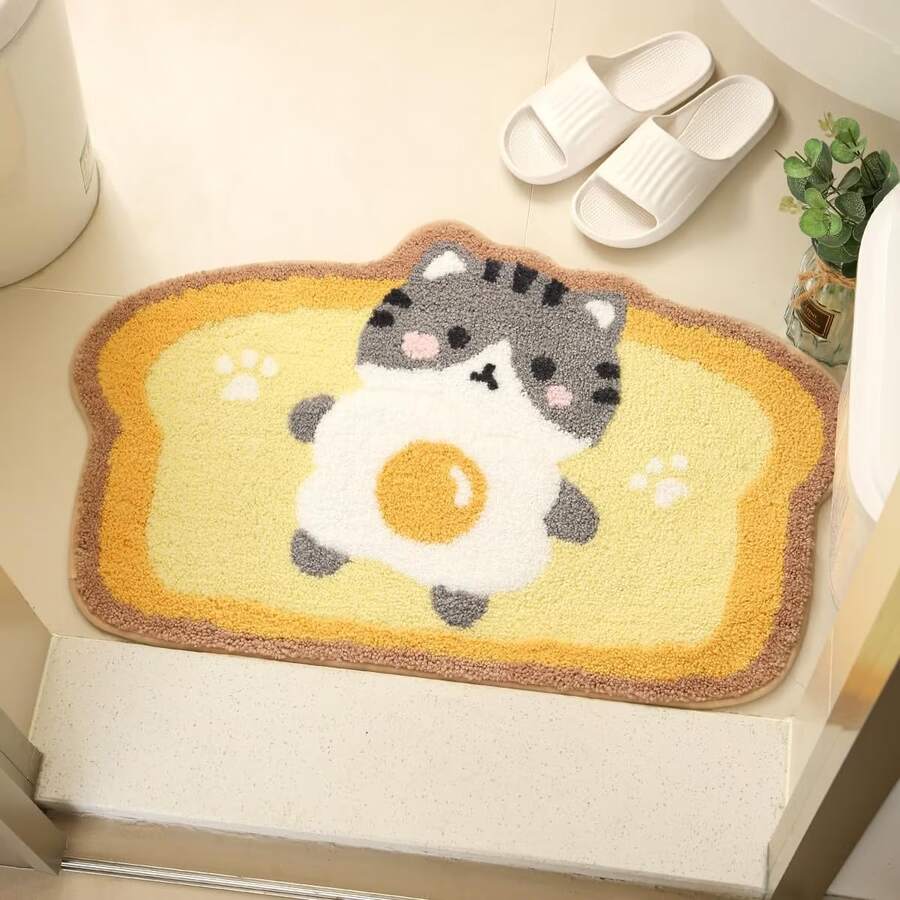 1pc Fried Egg Cat Shaped Doormat, Small Rug, Welcome Mat, Carpet, Floor Mat, Outdoor Doormat, Kitchen Rug, Home Decor, Front Door Mat, Bedroom Rug, Outdoor Mat, Home Decor, Area Rug, Garden Rug, Washable Rug