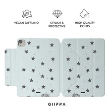 GIIPPA 1個淺灰色與黑色星星印花保護殼，附贈貼紙，完美的情人節禮物，磁吸式可拆卸Y型摺疊防震保護套，附筆槽，適用於iPad Mini 6/7、Air 2/3/4/5/11/13" (M2/M3 2024-2025)、5/6/7/8/9/10/11代、Pro 10.5/11/12.9" (2017-2025)，極簡Y2K頹廢美學風格 - 多色2 - 查看 2