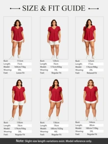 Plus Size Women V-Neck Solid Color Petal Short Sleeve Blouse Summer Red - Red - View 4