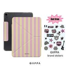 GIIPPA 1個粉色與米色垂直條紋印花磁吸式可拆卸Y型摺疊防彎曲防震平板保護殼，適用於iPad Mini 6/7、Air 2/3/4/5/11/13" (M2/M3 2024-2025)、5/6/7/8/9/10/11代、Pro 10.5/11/12.9" (2017-2025)，學院風保護套，Funda A16 10代保護殼，平板電腦，辦公室 - 彩色 - 查看 1