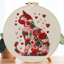 1 pieza 15*15cm/5.9*5.9in-20*20cm/7.9*7.9in, Juego de bordado de animales en arbustos de flores, Juego de bordado hecho a mano DIY para principiantes adultos, Regalo para el hogar, Regalo de costura para mujeres, Incluye manual de usuario, tela impresa, marco de bordado, aguja e hilo. - A - Ver 8