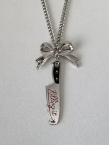 1pc Dark Gothic Punk Bow-Shaped Faux Short Blade & Sharp Knife Faux Tool Pendant, Suitable For Women's Y2k Party Jewelry Necklace - Silver - View 2