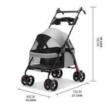 Carrito de viaje para mascotas, aprobado para viajes en coche, tren y autobús, diseño compacto y plegable, con cinturón de  y ventilación total, para que tu perro o gato viaje cómodo y  contigo - Gris - Ver 2