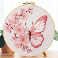 1pc 15*15cm/5.9*5.9in-20*20cm/7.9*7.9in Butterfly Embroidery Kit, DIY Handmade Embroidery Set, Suitable For Adult Beginners, Home Gift, Women's Sewing Gift, Includes User Manual, Printed Pattern Fabric, Embroidery Hoop, Needle And Thread - A - View 14