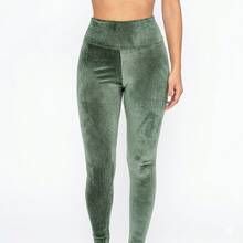 Set Of 3 Corduroy Plush Leggings, Comfortable, Thick Fabric, For Winter - 黑色/綠色/棕色 - 查看 3