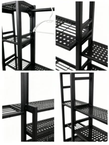 All-In-One Floor Standing Coat Rack With Hanging, Storage And Shoe Rack Functions, Space-Saving; Sturdy Metal Frame Multi-Functional Coat Rack Suitable For Bedroom, Entryway And Doorway - Random Color - View 5