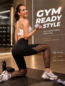 Women's New High-Waisted Black Yoga Pants With Heart-Shaped Mesh Inserts, Slimming And Flattering Sports Summer - Black - View 5