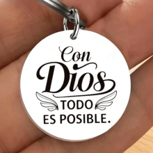 1pc Vintage Wing Detail Stainless Steel Keychain Engraved Spanish Faith Quote Inspirational Religious Gift For Christian Friends, Ideal Baptism, Easter & Daily Bag/Car Key Pendant Accessory - A - View 2