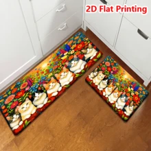 1/2/3 piezas Juego de alfombrillas de cocina con diseño de gato de dibujos animados, suaves y antideslizantes, fáciles de limpiar, de franela para baño, dormitorio, entrada y lavandería, de poliéster lavables a máquina, con respaldo antideslizante, forma rectangular, decoración estilo granja, alfombrilla para lavandería - Rojo - Ver 13