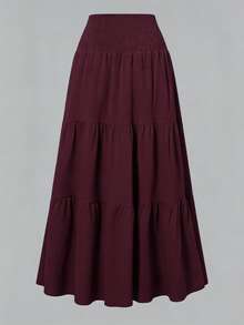 Women's Solid Color Minimalist Versatile Ruffle Bubble Textured Semi-Sheer Skirt - Purplish-red - View 3