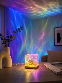 1pc [Water Ripple Projection Lamp] Square Colorful Ocean Wave Light, Bedside Tabletop Atmosphere Night Light | Suitable For Dorm, Bedroom, Living Room, Home Decor - Multicolor - View 11