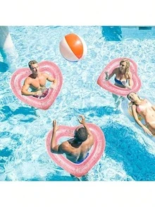 1pc Sequin Heart-Shaped Swim Ring For Adults, Heart Design, Extra Large Thickened Inflatable Life Buoy Drift Float - Multicolor - View 3