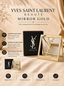 YSL Cermin Rias Emas Saint Laurent Beauty, 7x6cm, dengan logo berlapis emas, cermin lipat definisi tinggi, portabel, dilengkapi dengan kotak hadiah, cocok untuk penggunaan pribadi atau sebagai hadiah. - Emas - View 3