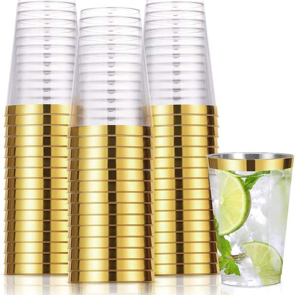 20 piezas Vasos dorados, Vasos transparentes de 6.76oz con borde dorado, Vasos de cerveza dorados, Vasos para fiestas, Vasos premium con borde dorado, Perfectos para bodas y fiestas