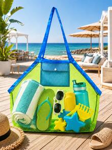1pc Large Capacity Mesh Tote Bag, Foldable Quick-Dry Pool Swimming Handbag, Multi-Functional Travel Shopping Storage Bag, Suitable For Beach Games, Towels, Swimwear, Fitness Sports Equipment, Laundry, Toy Storage And Daily Essentials - Blue - View 8