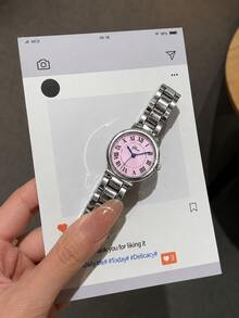 女款石英手錶 優雅銀色錶帶 粉色小錶盤 羅馬數字 女款石英錶 蝴蝶扣不鏽鋼錶帶 時尚休閒手錶 生日禮物 聖誕禮物 女孩理想禮物 - 銀色 - 查看 9