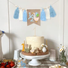 1set 1/2 Blue Half Birthday High Chair Banner Crown Set - Goose Half Birthday Party Decoration, Flower Lawn Party Photography Props, Six Month Boy Girl Birthday Decor, Sweet Cake Smash Photo Props, Wall Hanging Decor, Kids Bedroom Photo Props, Baby Photography Props, Bohemian Style Decor - Baby Blue - View 7