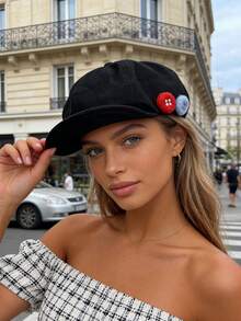 1pc Vintage Linen Button Octagonal Hat, Windproof, Sun Protection, UV Protection, 3D Textured, Foldable, Fashionable Versatile, Elegant Style, Soft And Comfortable - A - View 3