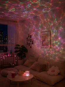 1 pieza [Luz de Proyección de Ondas de Agua] Luz Nocturna Recargable USB Redonda, Efecto de Luz Fluyente de Olas Oceánicas para Ambiente de Pared | Adecuado para Mesita de Noche, Dormitorio, Decoración del Hogar, Ocasiones de Regalo - Multicolor - Ver 11