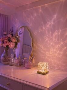 1pc [Water Ripple Projection Lamp] Square Colorful Ocean Wave Light, Bedside Tabletop Atmosphere Night Light | Suitable For Dorm, Bedroom, Living Room, Home Decor - Multicolor - View 7