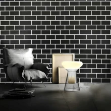 1 Roll Home Decor Wallpaper, Black And White Brick Pattern Self-Adhesive Wallpaper - Removable Sticker, Waterproof, Moisture-Proof, Cuttable, Easy To Install, Multiple Sizes, Suitable For Home Decor, Living Room, Kitchen, Bedroom, Bathroom, Cabinet, Table, Wall, Furniture Renovation - Black Bricks - View 3