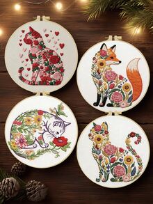 1 pieza 15*15cm/5.9*5.9in-20*20cm/7.9*7.9in, Juego de bordado de animales en arbustos de flores, Juego de bordado hecho a mano DIY para principiantes adultos, Regalo para el hogar, Regalo de costura para mujeres, Incluye manual de usuario, tela impresa, marco de bordado, aguja e hilo. - A - Ver 3