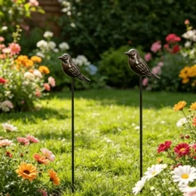 Garden Bird Stake Ground Insert Decoration - Rustic Style Outdoor Decor For Garden Lawn Flower Pot Floral Arrangement Atmosphere Enhancement, Suitable For Halloween, Thanksgiving, Christmas Gifts - 2 Birds - View 3