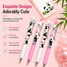 4/8pcs Boxed Carton Panda High-End Metal Barrel Gel Pens, Smooth Writing, Metal Pen Holder, 0.5mm Black Click Pens, Press Pens,Press Out The Refill,Back To School Supplies - Multicolor - View 1
