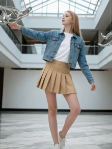 女童 7Y-16Y 裙子，英日韓復古學院風，溫柔優雅知性，柔軟 3D 壓褶工藝，A字壓褶迷你裙，內建隱形安全褲防走光基本款，適用於學校、畢業典禮、舞台表演、節日派對、家庭出遊、生日派對、休閒穿搭、戶外攝影、運動會、下午茶、社團活動，四季皆宜 - 卡其色 - 查看 6