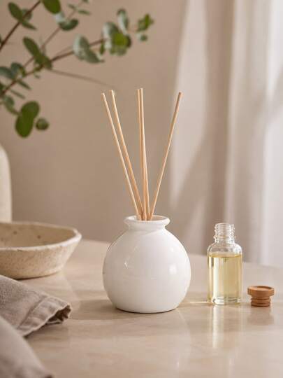 Ins Minimalist Creamy Bright White Round Ball Reed Diffuser Bottle, Small Slender Neck, Suitable For Reeds And Mini Dried Flowers, Soft Healing Fragrance Decor, Ideal For Bedroom Nightstand, Bathroom Vanity, Desk, Entryway, Airbnb
