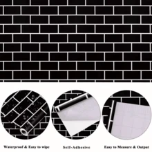 1 Roll Home Decor Wallpaper, Black And White Brick Pattern Self-Adhesive Wallpaper - Removable Sticker, Waterproof, Moisture-Proof, Cuttable, Easy To Install, Multiple Sizes, Suitable For Home Decor, Living Room, Kitchen, Bedroom, Bathroom, Cabinet, Table, Wall, Furniture Renovation - Black Bricks - View 2