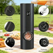 2pcs Electric Grinder Set (Includes Base + Brush), Separate Grinding For Pepper And Sea Salt, Battery Operated One-Touch Operation Portable, Ceramic Grinding Core More Durable, Suitable For Picnic, Kitchen, RV, Travel, Best Companion For Steak - 黑色 - 查看 5