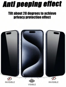 3片裝隱私防窺全螢幕鋼化玻璃保護貼，適用於 iPhone 17 17Pro 17Promax 17Air 16 15 14 13 12 11 Pro Promax Plus 全螢幕手機保護膜 - 黑色 - 查看 2