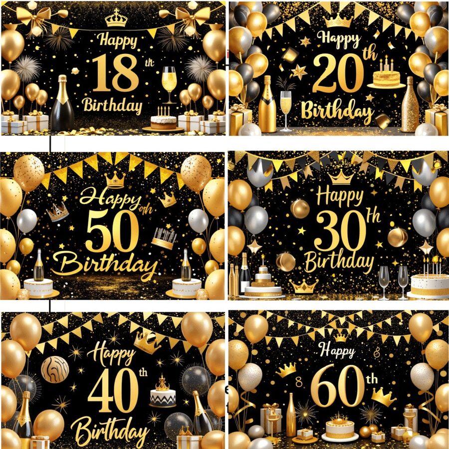 1pc Luxury Champagne & Beer Theme Birthday Party Photo Backdrop, Suitable For 18/21/20/30/40/50/60th Birthday Celebration Banner Flag, Polyester Material, No Electricity Needed, Indoor/Outdoor/Garden Wall Home Decor - Multiple Styles - View 1