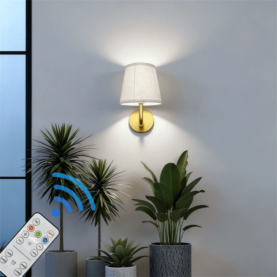 1pc/2pcs Fabric Wall Lamp, USB Rechargeable Fabric Wall Lamp With Remote Control, Dimmable Wall Lamp Decorative Light, Suitable For Vanity, Bedroom, Living Room (1800mAh) - USB - View 1