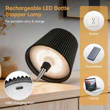 LED 智慧插電瓶燈升級版 - 高級百褶設計、USB 充電、3 色調光模式、觸控燈頭、多功能小型桌燈、創意家居裝飾照明、氛圍調節，適用於房間、酒吧、餐廳、派對及各種場合，理想的節日禮物 - 3 種顏色 - 查看 6