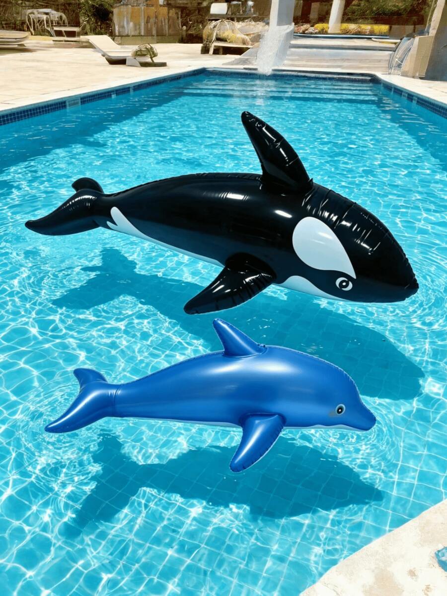 Tabla de surf inflable con forma de tiburón, flotador inflable de orca negra para piscina, balsa inflable de PVC con forma de tiburón, adecuada para entretenimiento familiar de adultos, ocio al aire libre, fiesta de verano, playa, lago, piscina, entretenimiento acuático de verano, adecuada para fiesta de piscina, vacaciones, esencial de primavera/verano, decoración de primavera/verano - Múltiples estilos - Ver 1