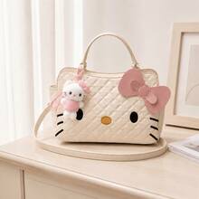 MINISO Sanrio Hello Kitty Quilted Makeup Bag, Back To School Makeup Organizer, Travel Storage Bag, Women's Fashion Handbag, Daily Storage Gift For Best Friend - White - View 4