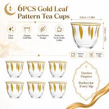 6/12pcs Elegant Clear Glass Tea Cup Set, Gold Rim Pattern Espresso Coffee Cups, Luxury Turkish Arabic Tea Glasses For Home Kitchen, Coffee Bar, Party, Wedding, Ramadan & Holiday Entertaining - Gold - View 8