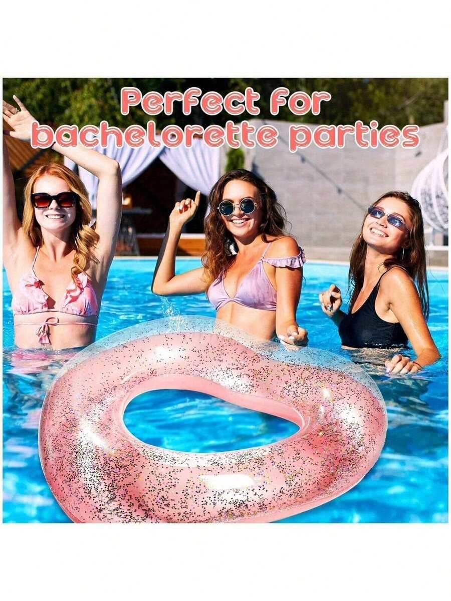1pc Sequin Heart-Shaped Swim Ring For Adults, Heart Design, Extra Large Thickened Inflatable Life Buoy Drift Float - Multicolor - View 1