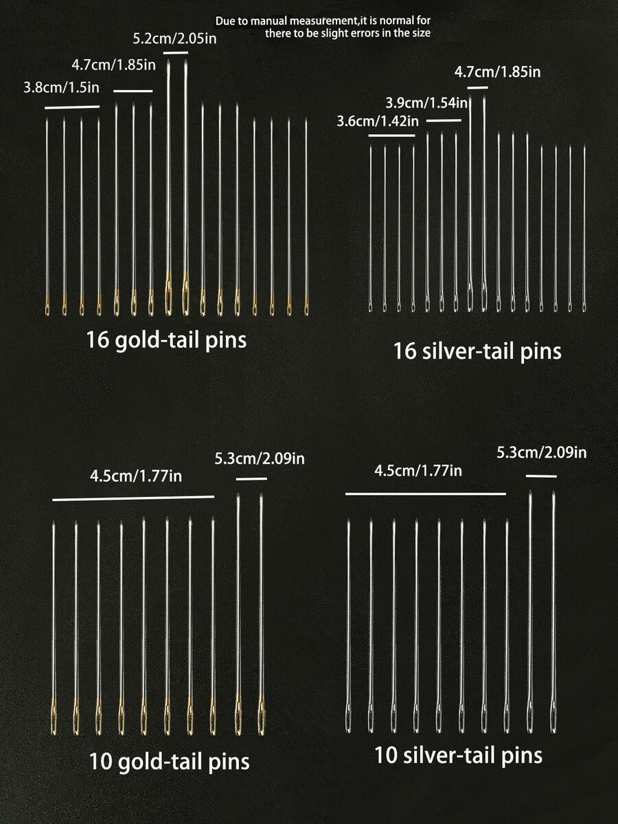 [10/16 Pcs]Gold & Silver Tail Sewing Needles, Eye-Catching Gold Tail Color, Easy To Thread, Multiple Sizes Available, Suitable For Thick & Thin Fabrics. Two Specifications To Choose From, High Cost-Performance, Ideal For Daily Mending & Various Fabric Craft Projects - Hand Sewing Needles (paper Card Pack) - View 1