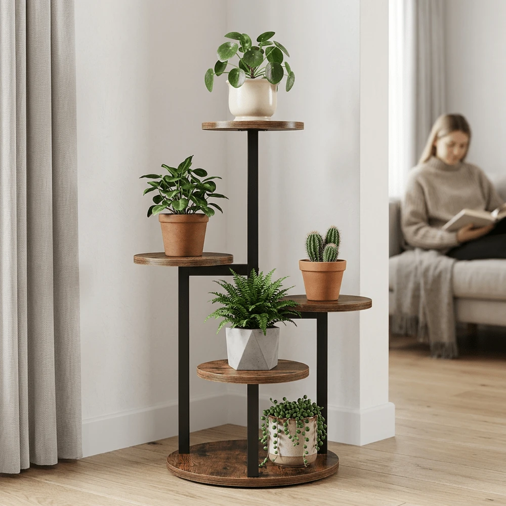 4-Tier Indoor Plant Stand Compact Corner Shelf MDF Iron Space-Saving Vertical Design For Living Room Balcony Easy Assembly - View 1